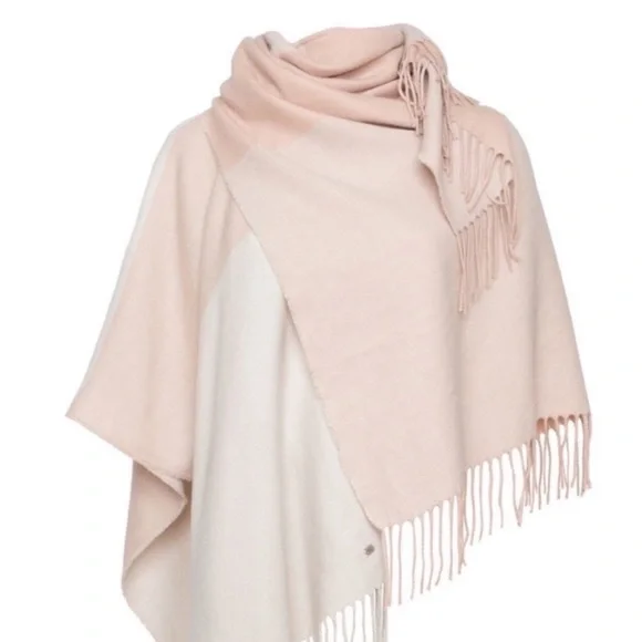 Soia & Kyo Woven Scarf Poncho Wrap Colorblock Fringe Neutrals OS NWT Layering
